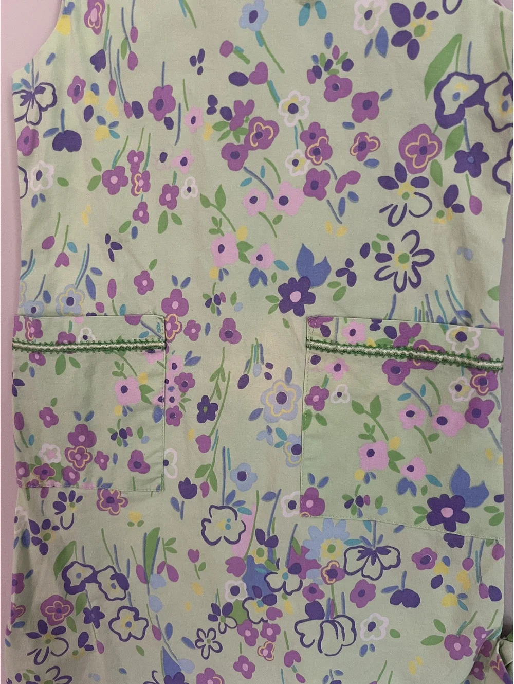Vintage Jonathan Martin Girls Green Floral Shift Dress, 6x